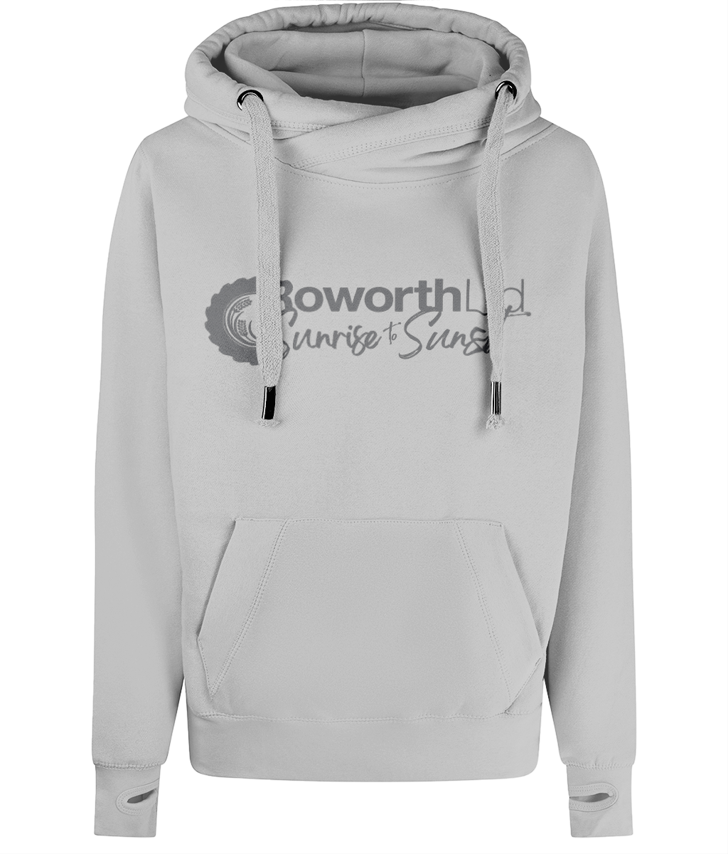 Gray hoodie with 'Roworth Ltd Sunrise to Sunset' mid grey text on a grey background