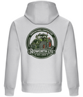 Grey hoodie with a green tractor logo and 'Roworth Ltd' text on the back, against a grey background.