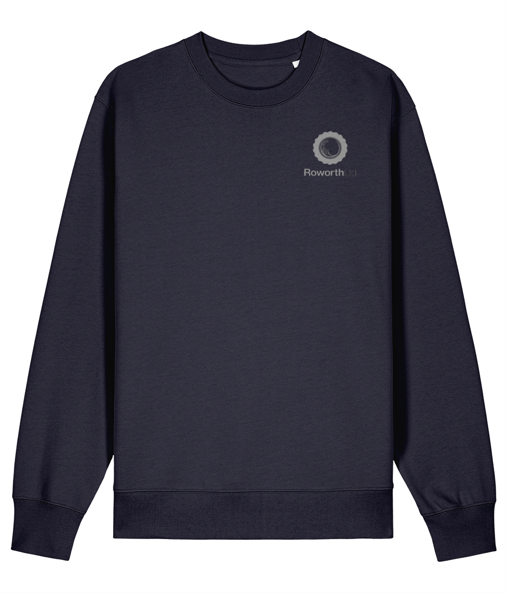 Roworth Ltd classic sweater in navy with printed chest logo, premium British agricultural clothing