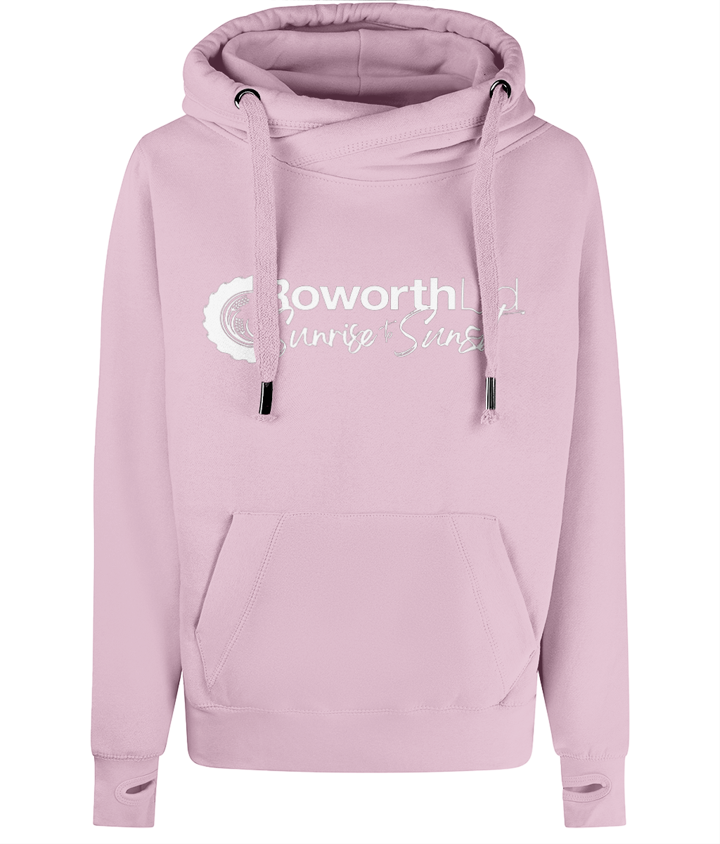 Roworth Ltd signature cross neck hoodie in dusty pink with embroidered logo, premium British agricultural clothing