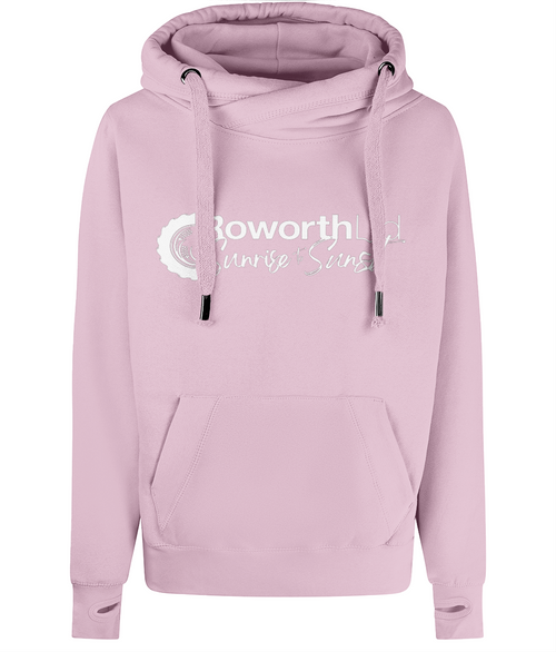 Roworth Ltd signature cross neck hoodie in dusty pink with embroidered logo, premium British agricultural clothing