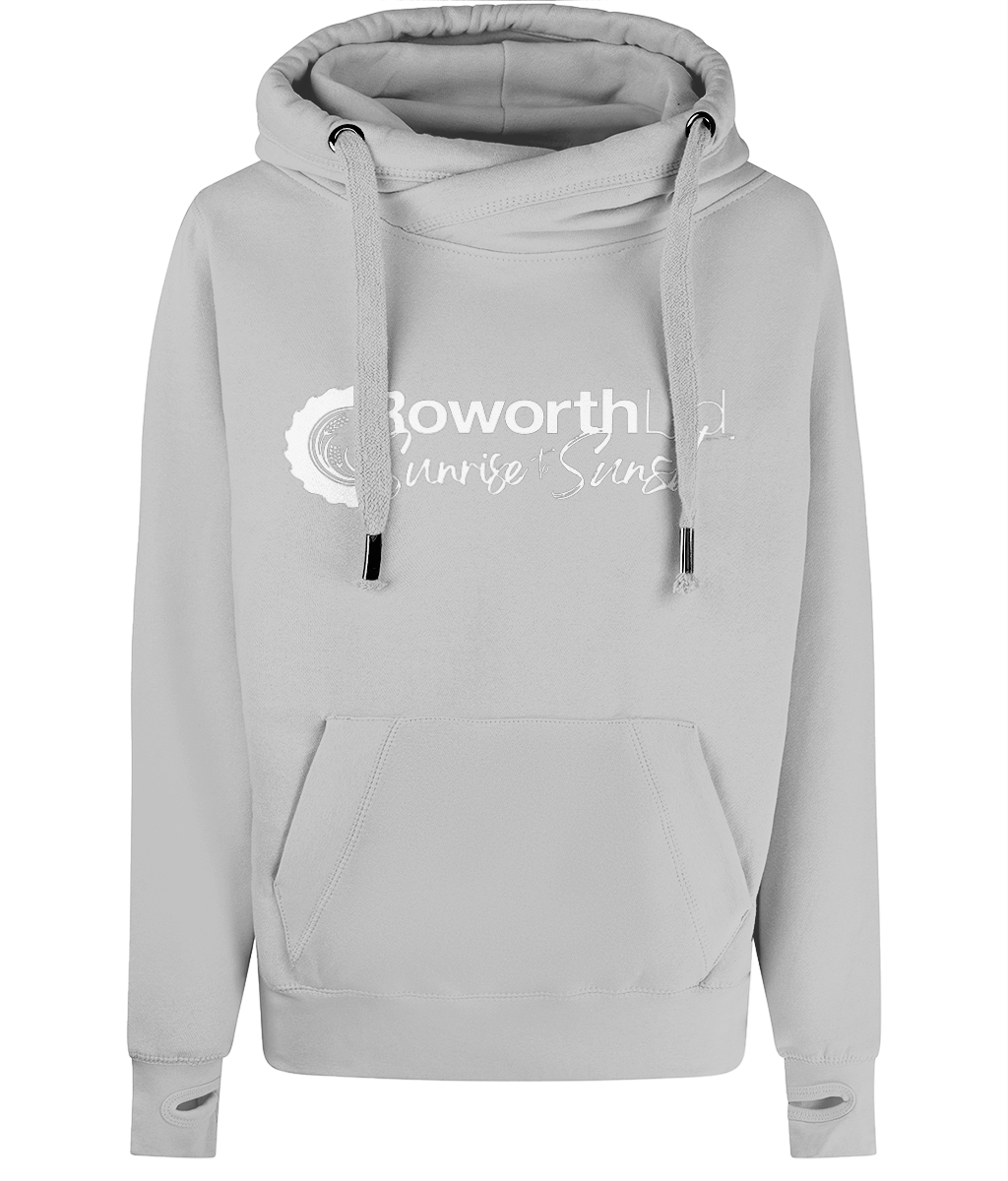 Roworth Ltd signature cross neck hoodie in light grey with embroidered logo, British agricultural clothing