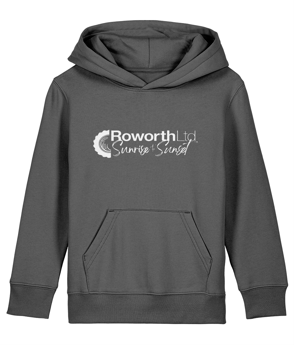 Roworth Ltd signature kids hoodie in charcoal grey with logo design, British farming clothing for children