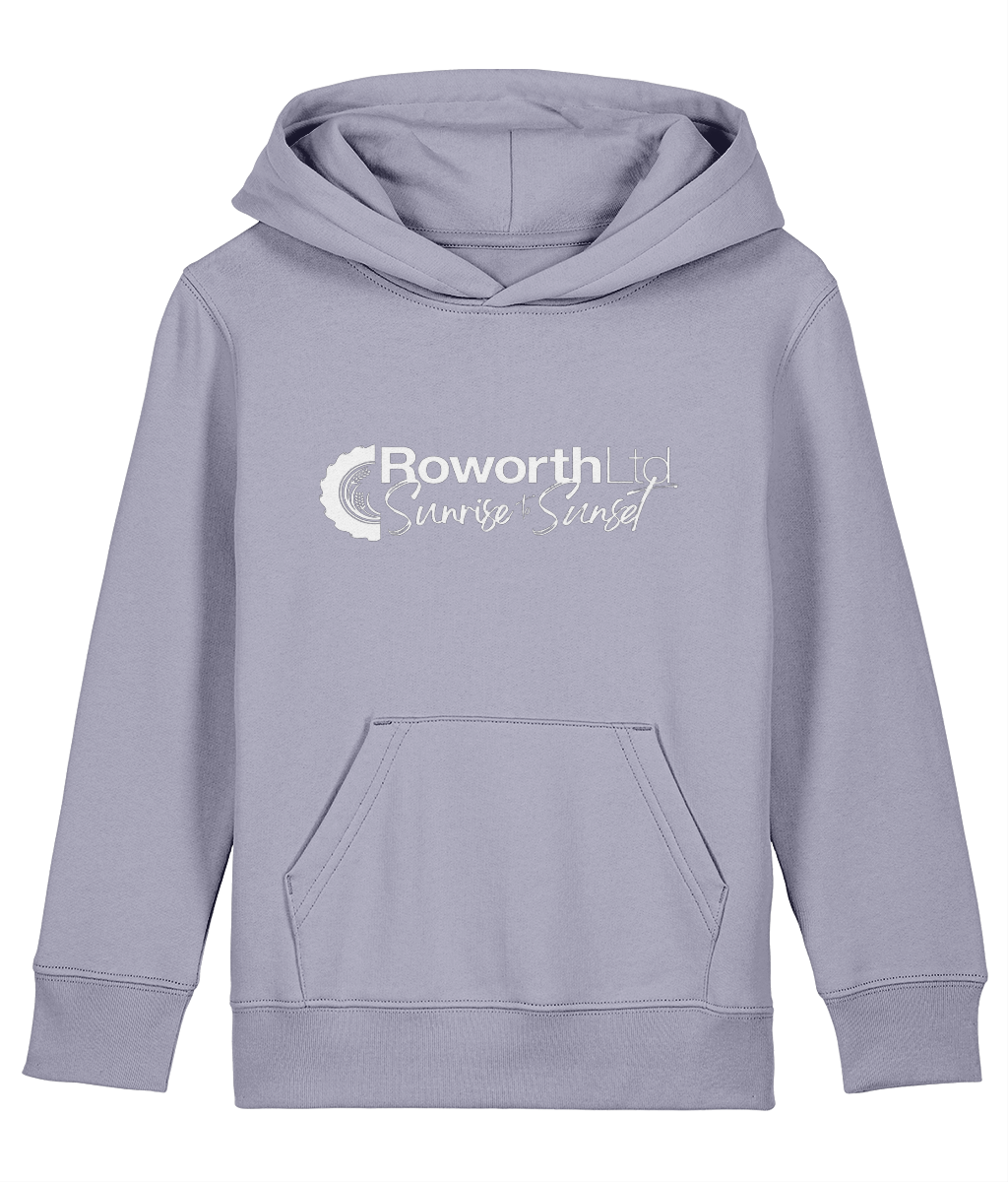 Roworth Ltd signature kids hoodie in lilac with printed logo, farming inspired kids clothing