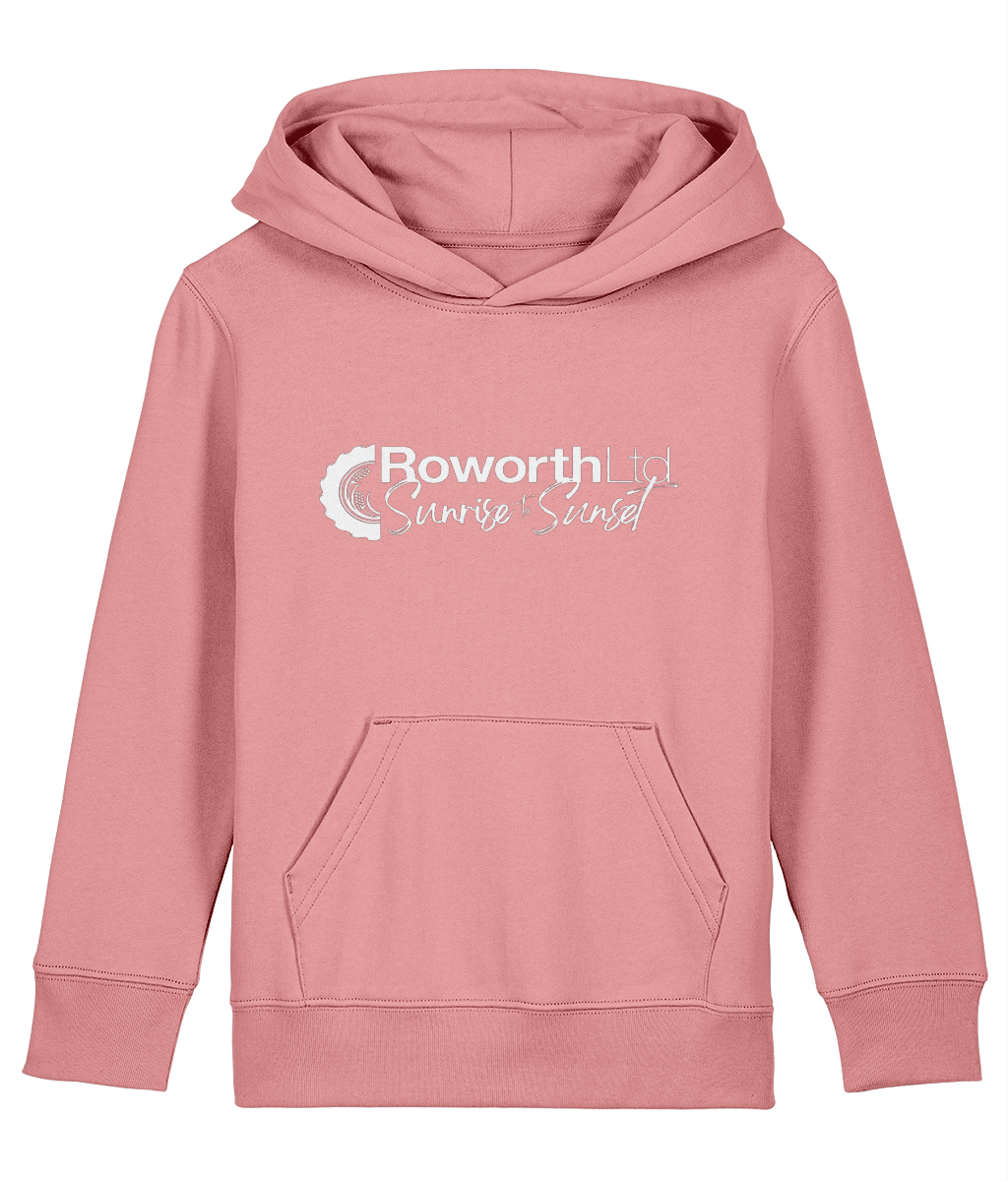 Roworth Ltd signature kids hoodie in rose pink with logo design, British agricultural clothing for children