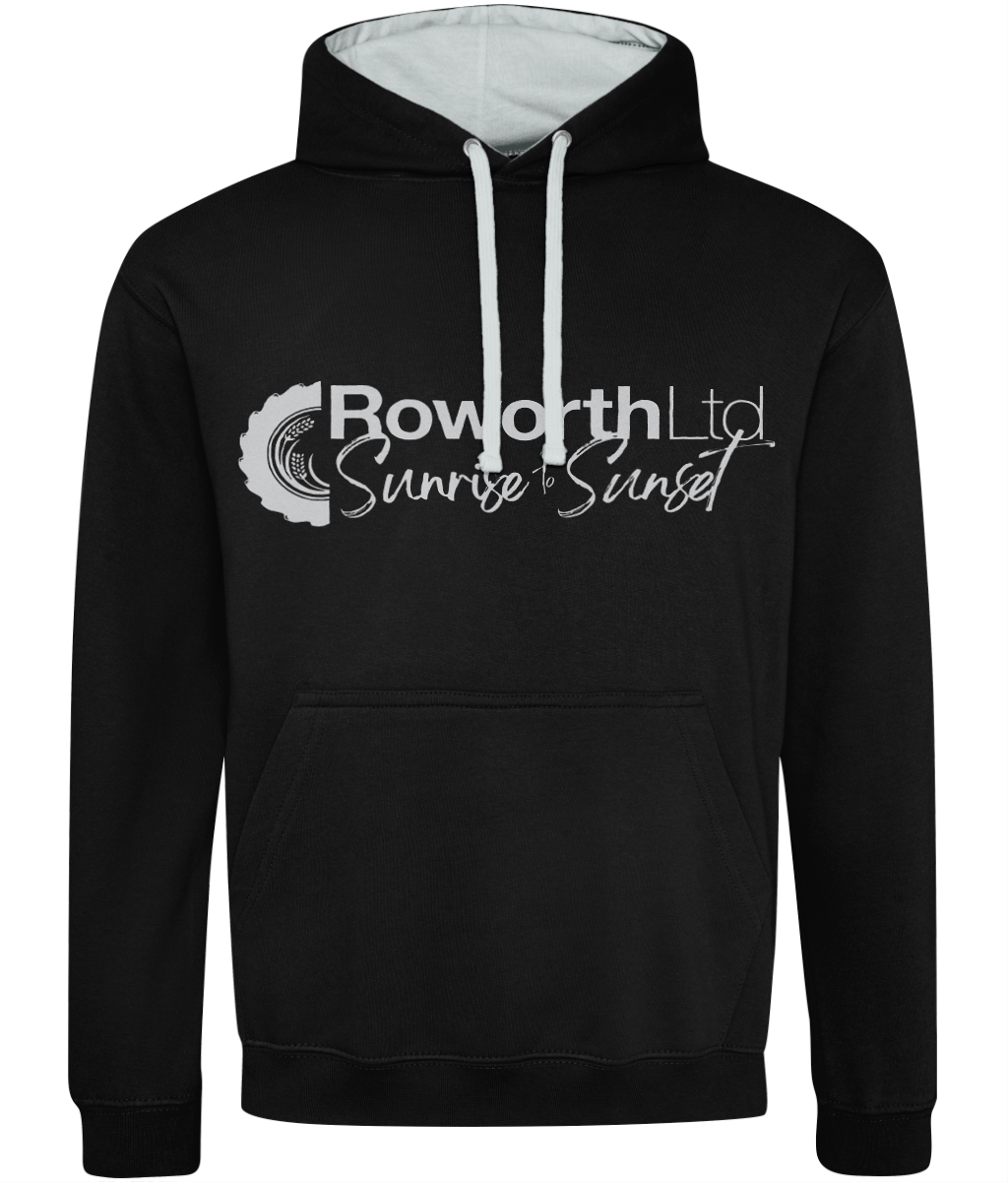 Black hoodie with Roworth Ltd Sunrise to Sunset' text 