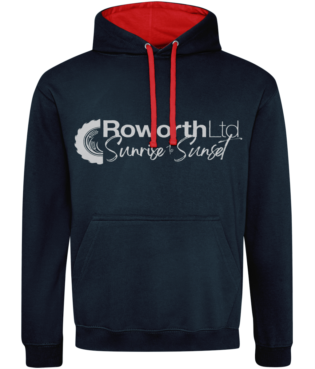 Roworth Ltd navy varsity hoodie with red hood lining and front logo