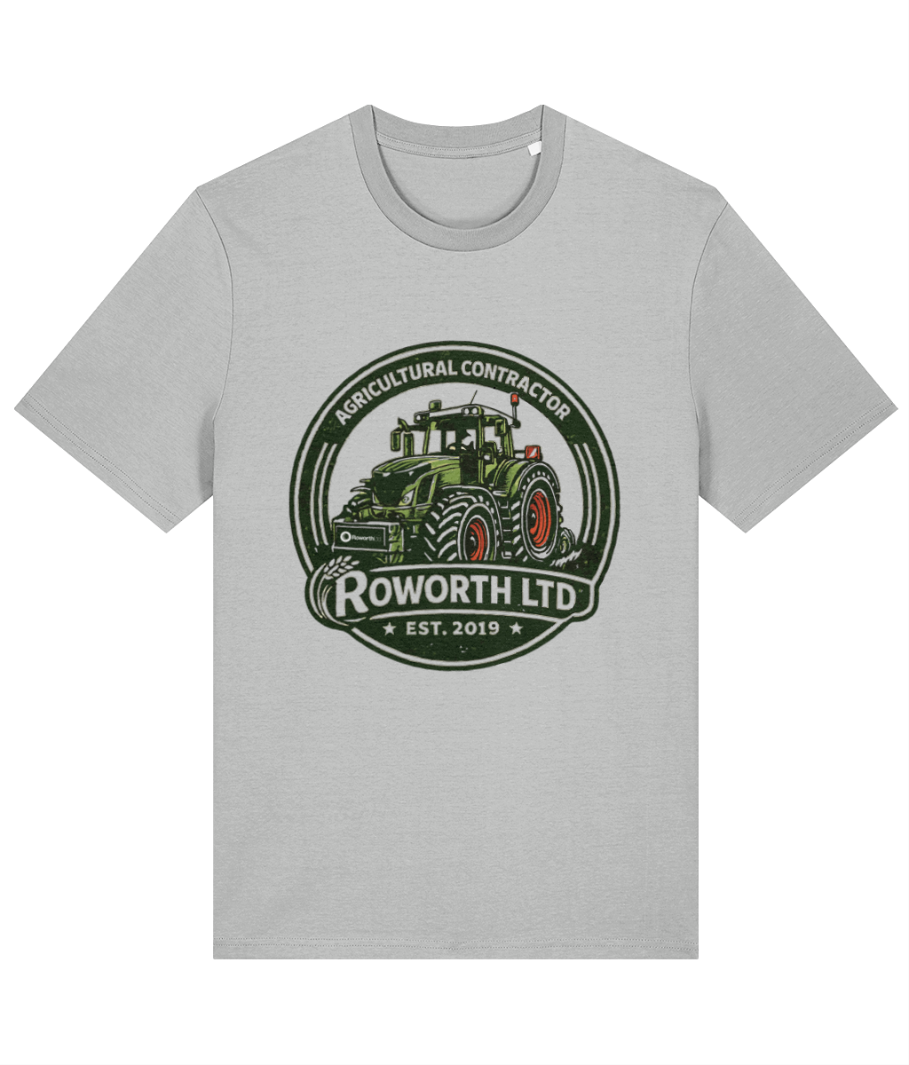 Roworth Ltd vintage adult t-shirt in grey with classic farming crest design, British agricultural clothing